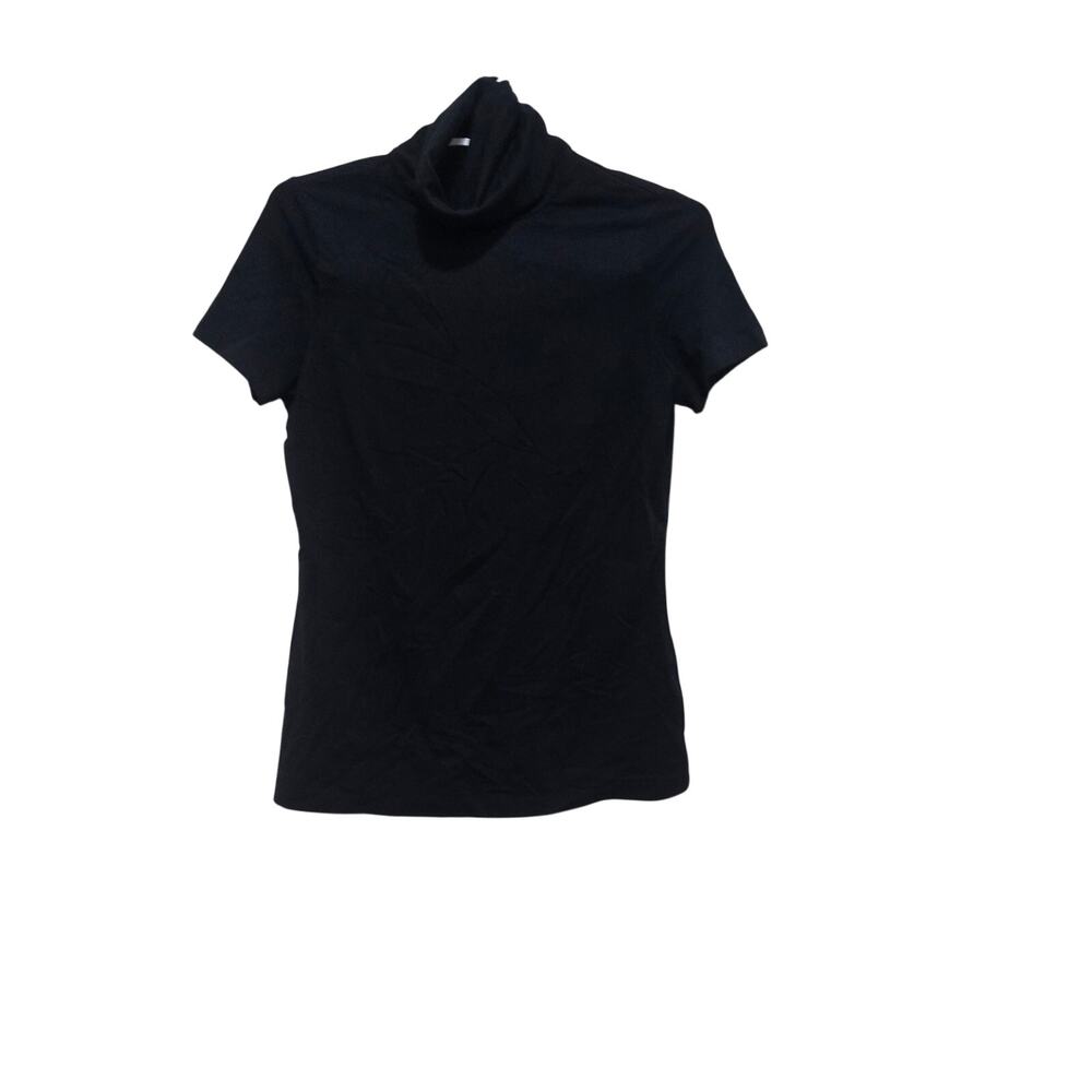 Lands End Small Black Short Sleeve Turtleneck Fitted Layering Top